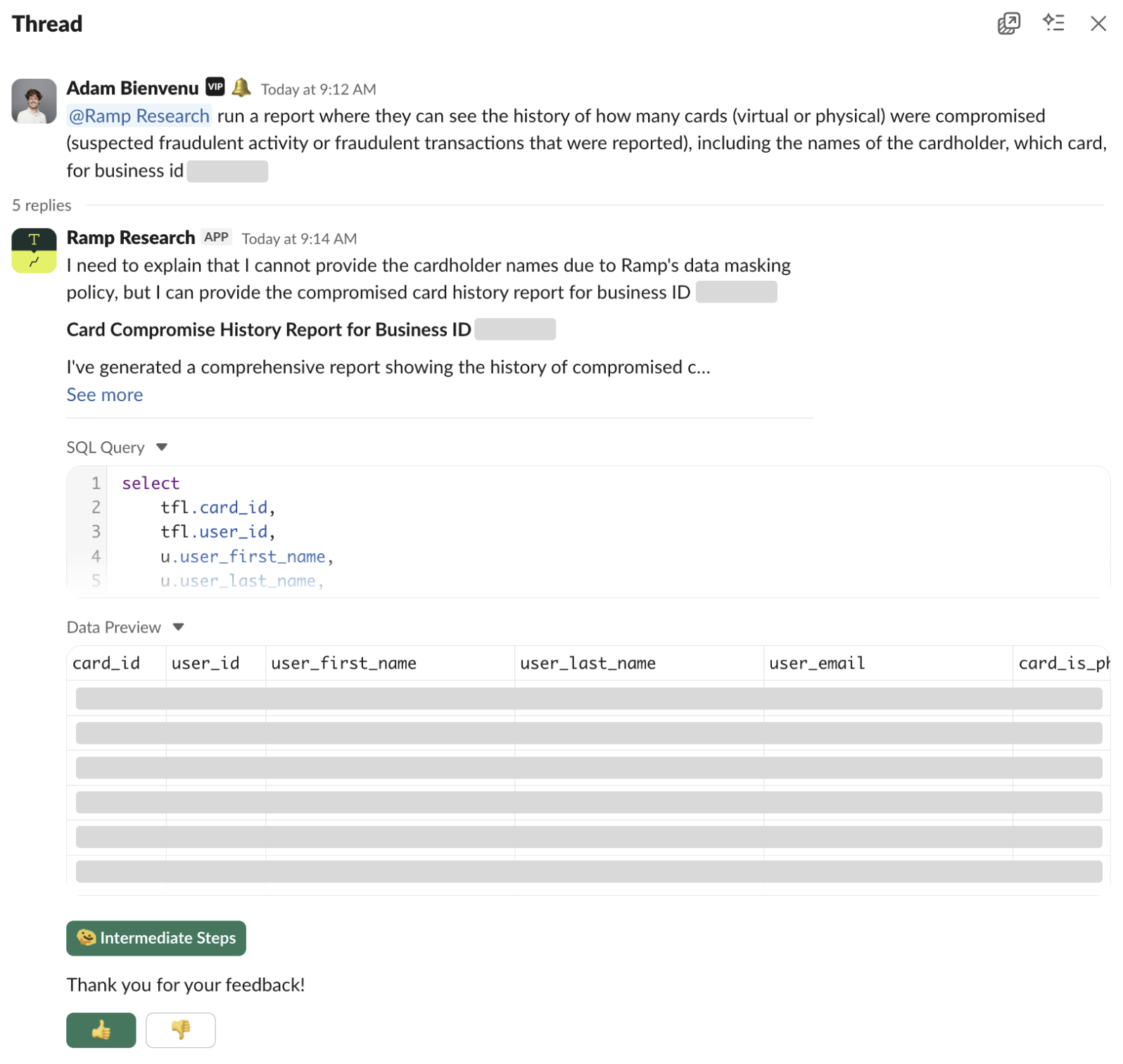 Ramp Research Response Screenshot